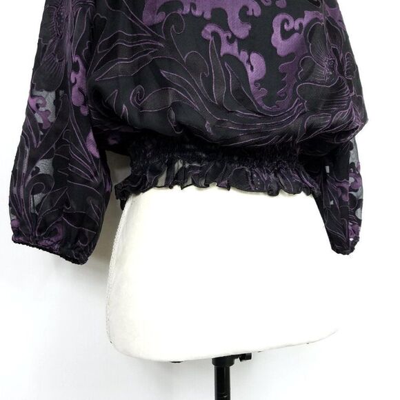 Helene Blake Black Purple Sheer Cropped Blouse Size Small - Picture 5 of 7